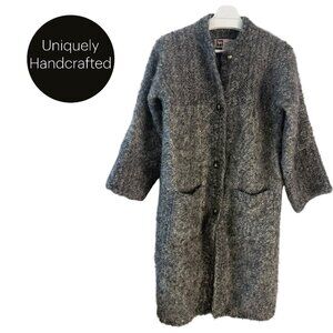 ATELIER LE BLANC MOUTON Grey Wool Blend Handwoven Artisanal Coatigan m